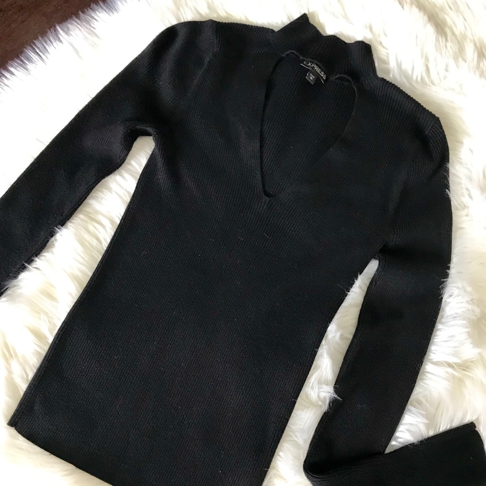 Express Black Long-Sleeve Cut-Out Top